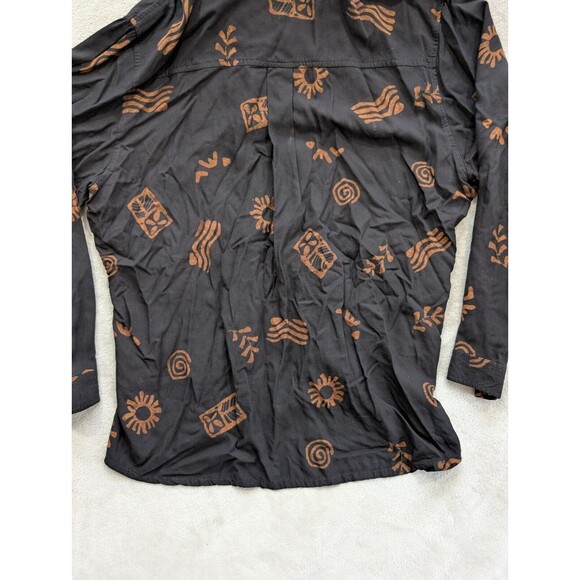Vintage TravelSmith Black Tan Pattern Button Up Top Large L Womens - Picture 13 of 13
